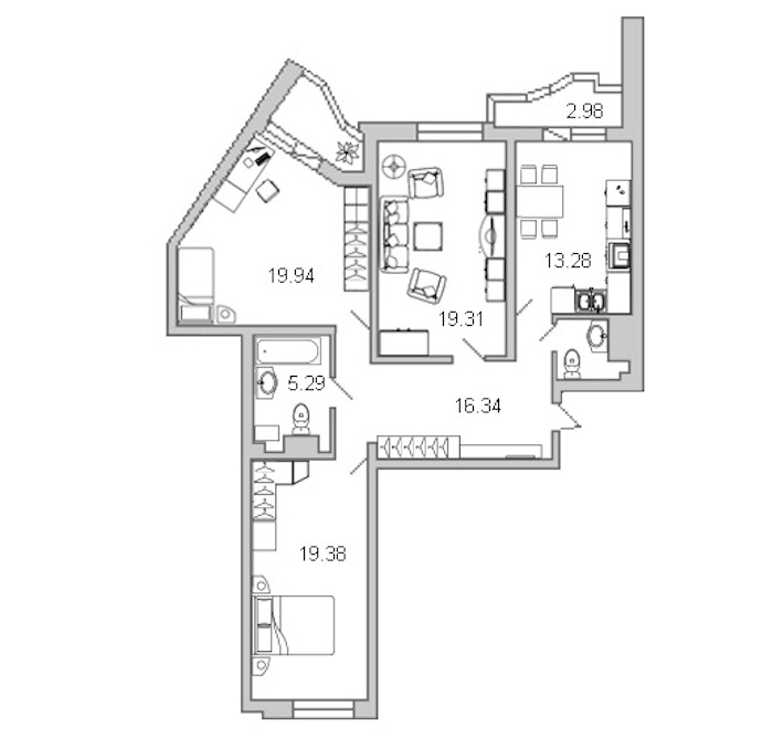 3-комнатная квартира 99.2 м², 7/22 эт., ЖК «Лондон Парк»